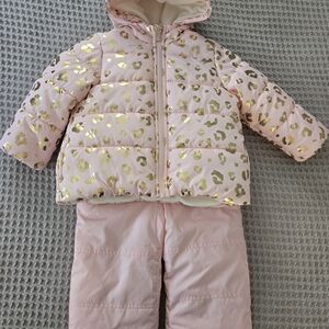 Carter's 24 Month Pink Gold Leopard Print Puffer Jacket and Sniw Pants Set